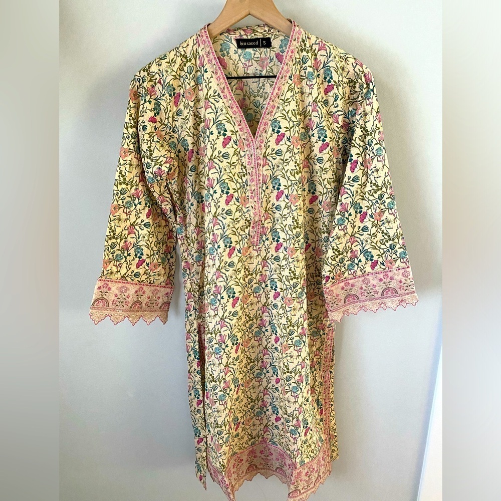 BINSAEED original lawn LACE work  print COTTON NORMAL FROCK Size Small Kurti